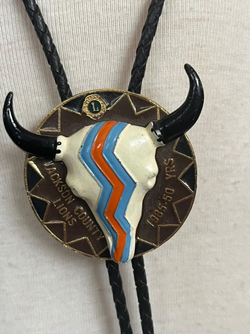 Jackson County Lions Club 50th Anniversary Bolo Tie With Braided Cord